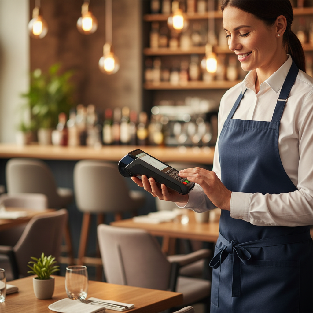 Restaurant staff using a POS terminal to manage table orders