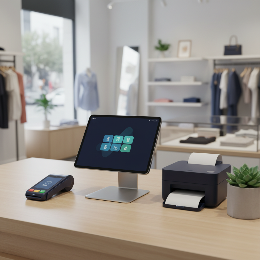 Tablet-based POS system set up on a retail counter